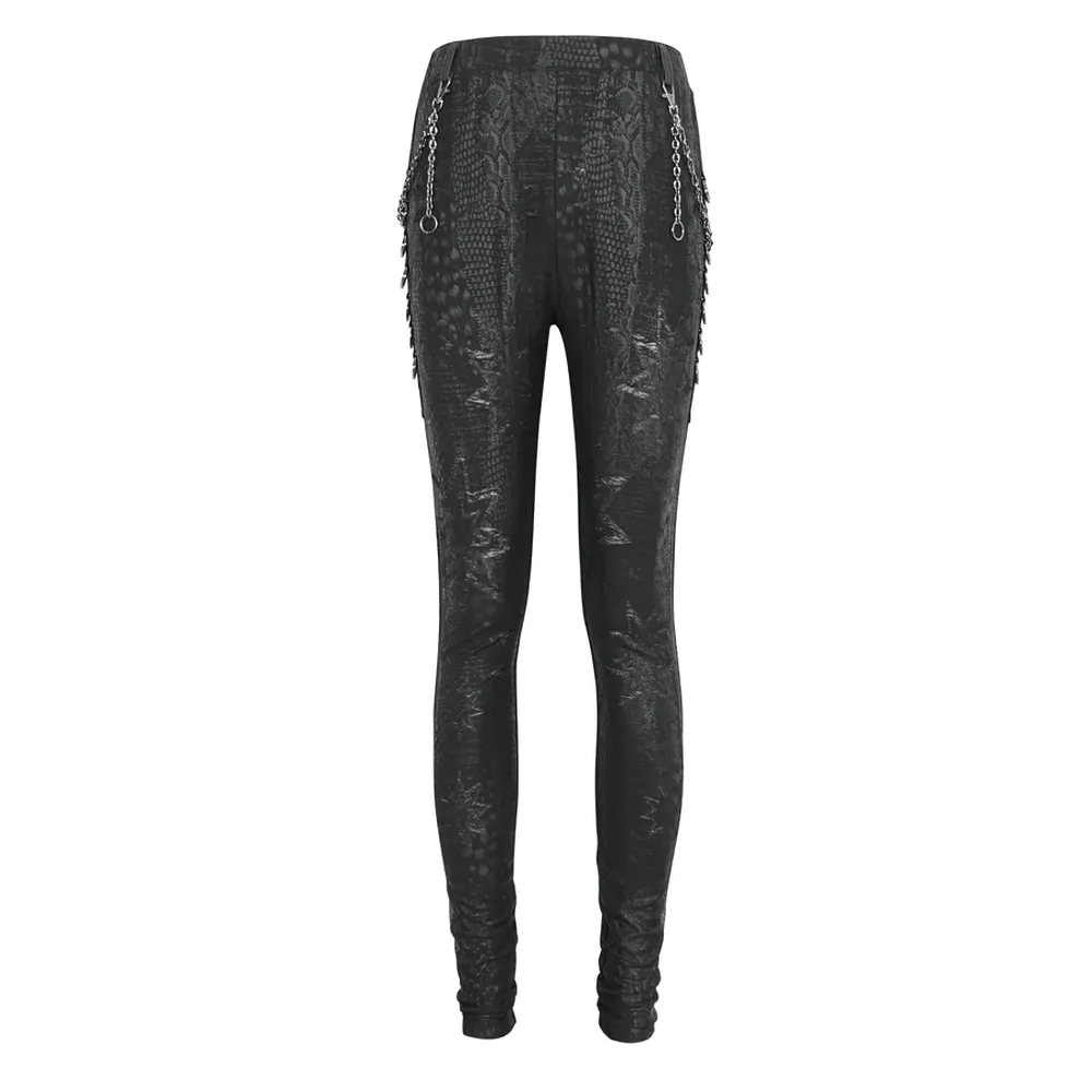 US SALE of Chic Reptile Print Skinny Leggings with Chain for Women