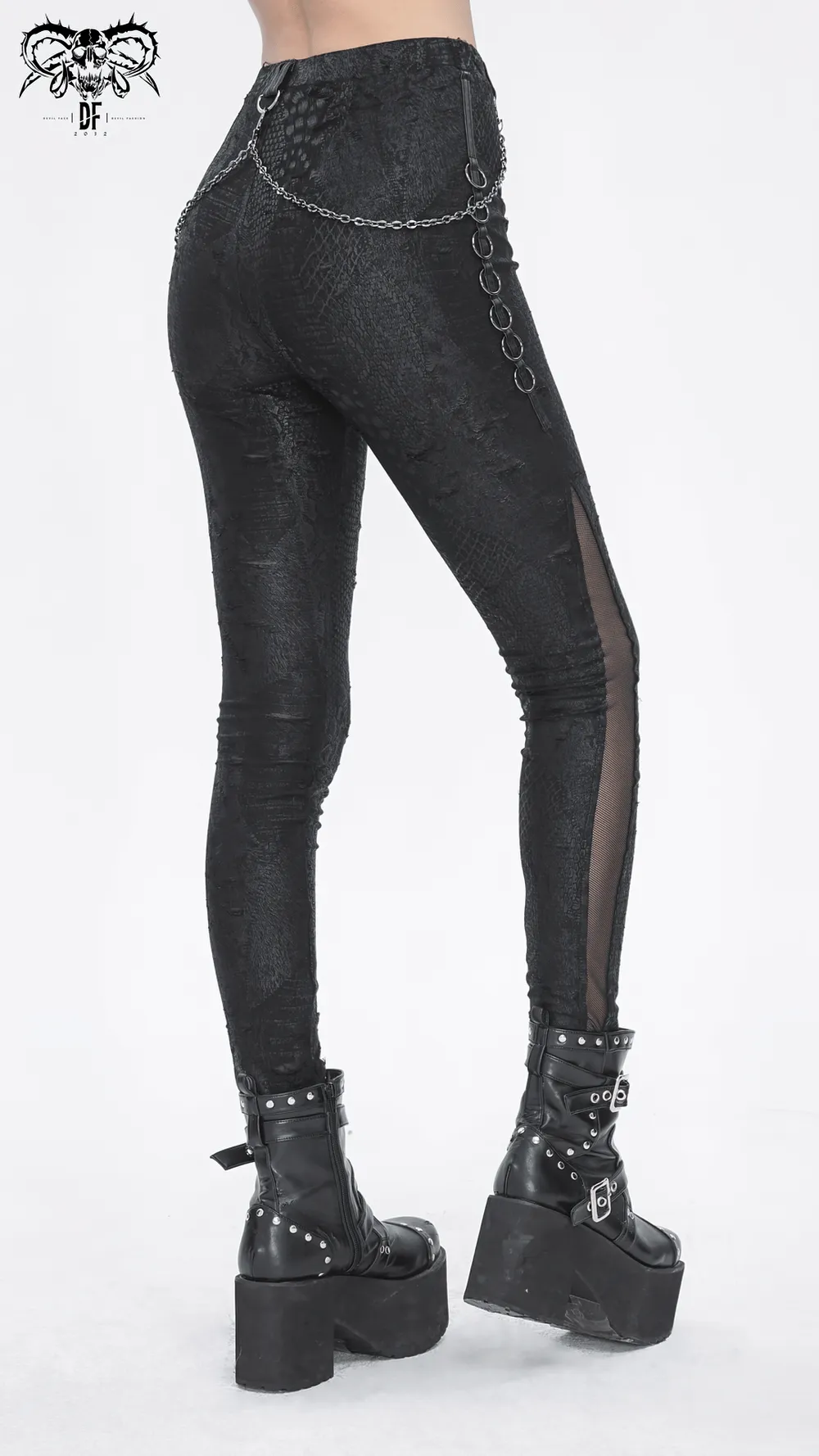 US SALE of Chic Reptile Print Skinny Leggings with Chain for Women