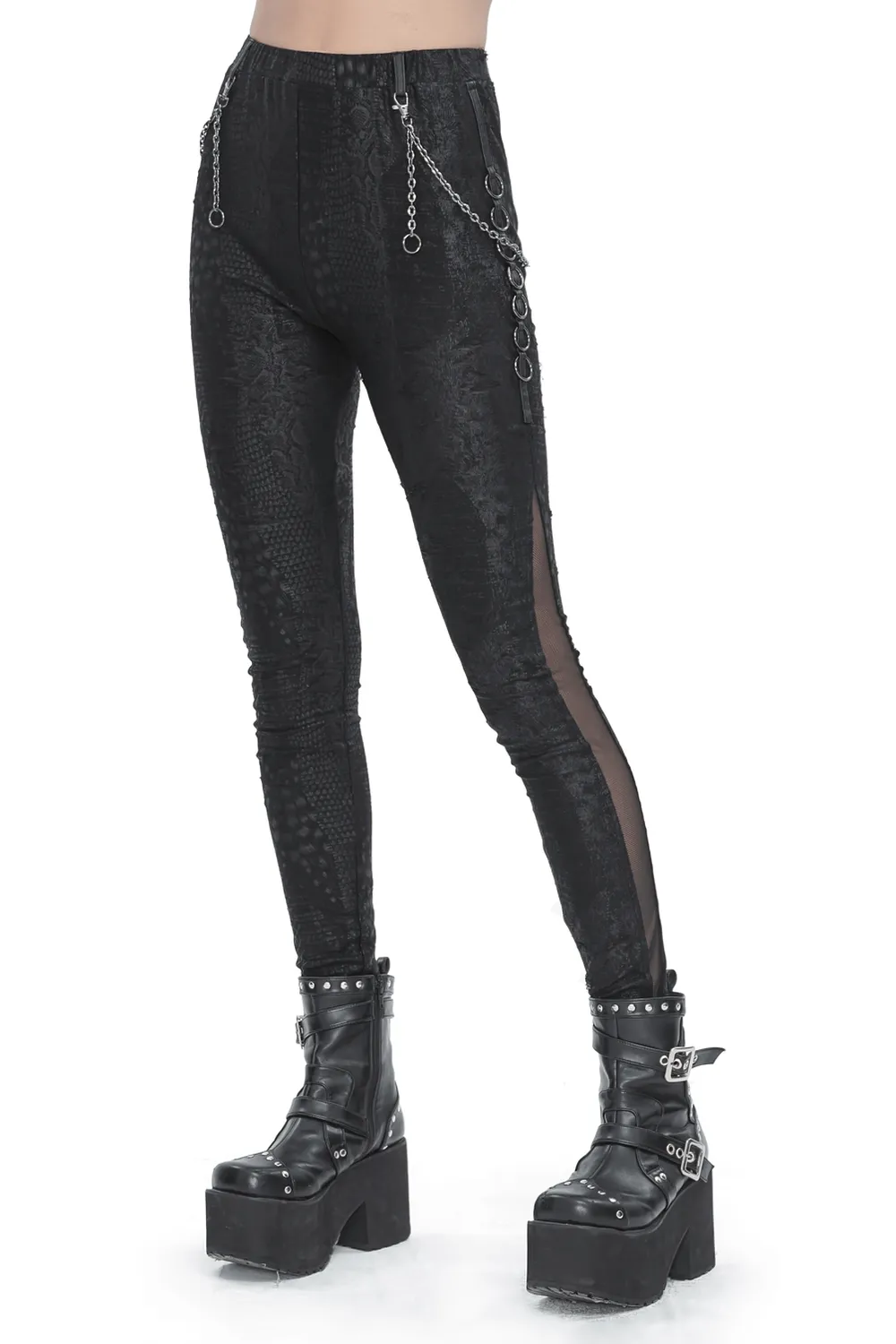 US SALE of Chic Reptile Print Skinny Leggings with Chain for Women