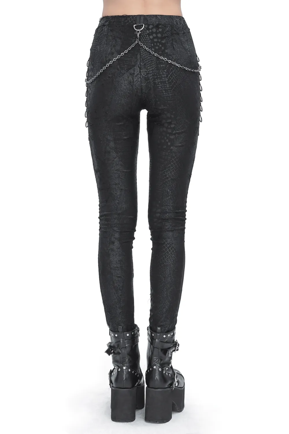 US SALE of Chic Reptile Print Skinny Leggings with Chain for Women