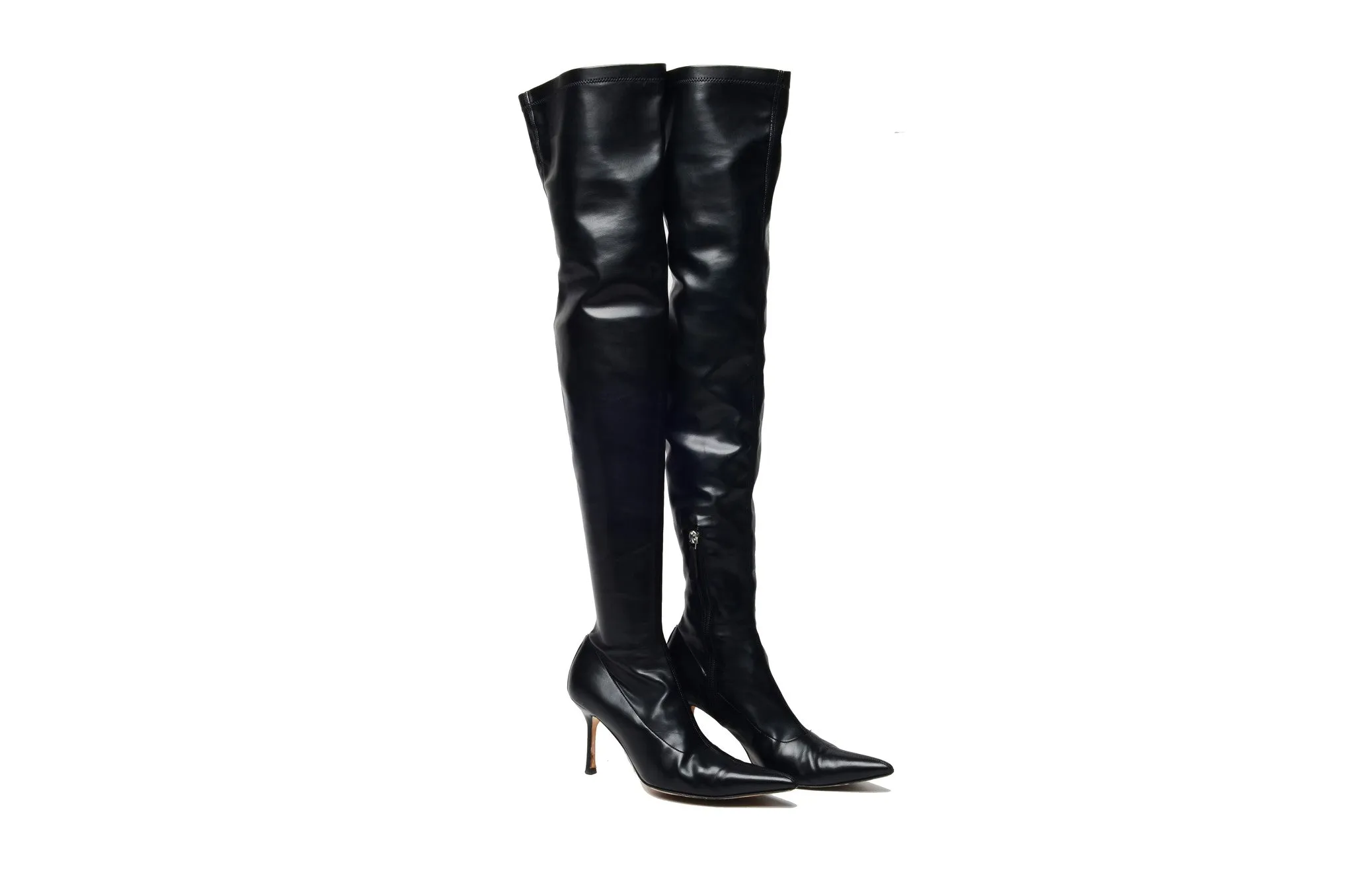 Versace - Black Pointed Toe Over The Knee Boots - IT 38 1/2