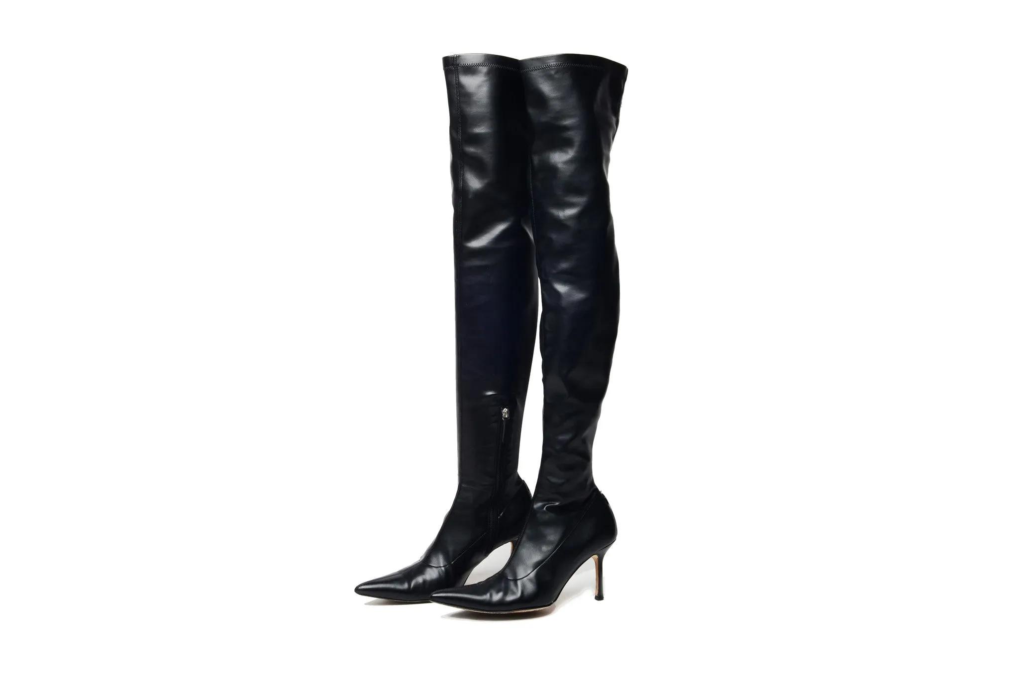 Versace - Black Pointed Toe Over The Knee Boots - IT 38 1/2