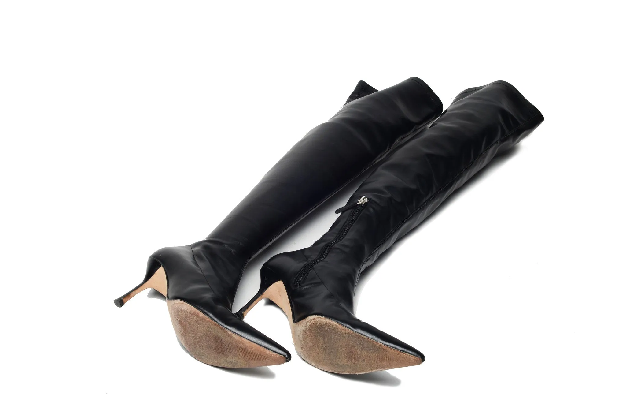 Versace - Black Pointed Toe Over The Knee Boots - IT 38 1/2