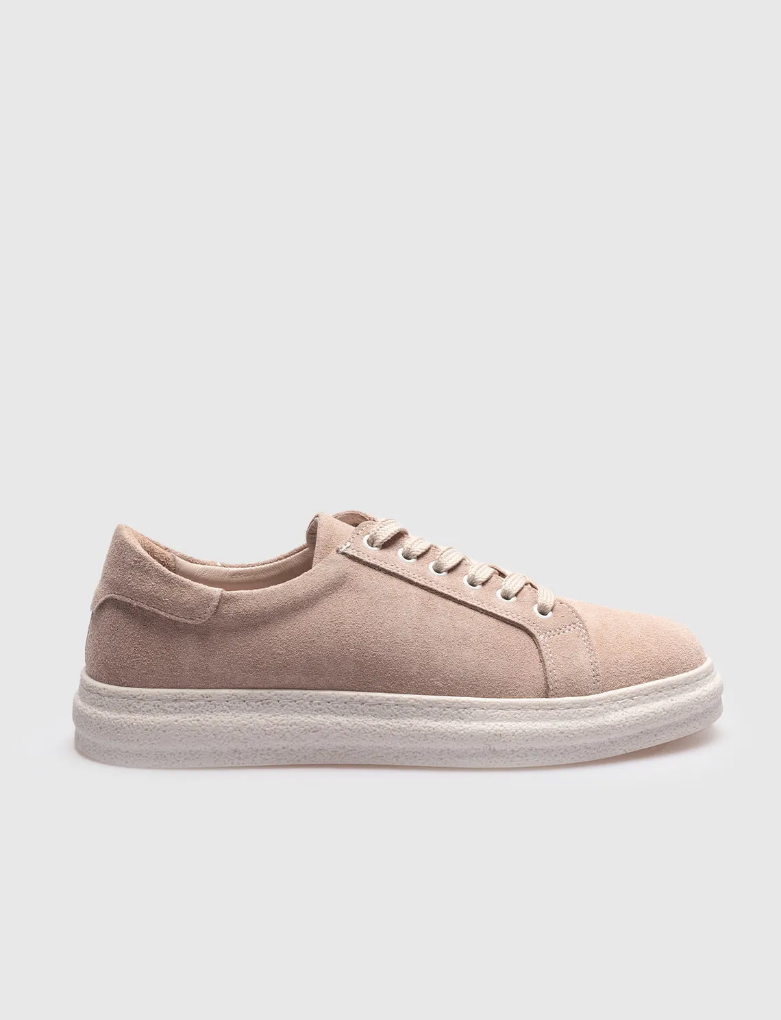 Women Beige Genuine Leather Low Top Sneakers