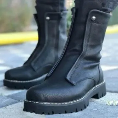 Women fashion round toe motorcycle couples platform boots