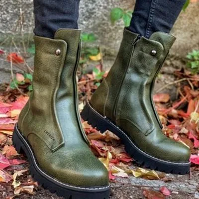 Women fashion round toe motorcycle couples platform boots