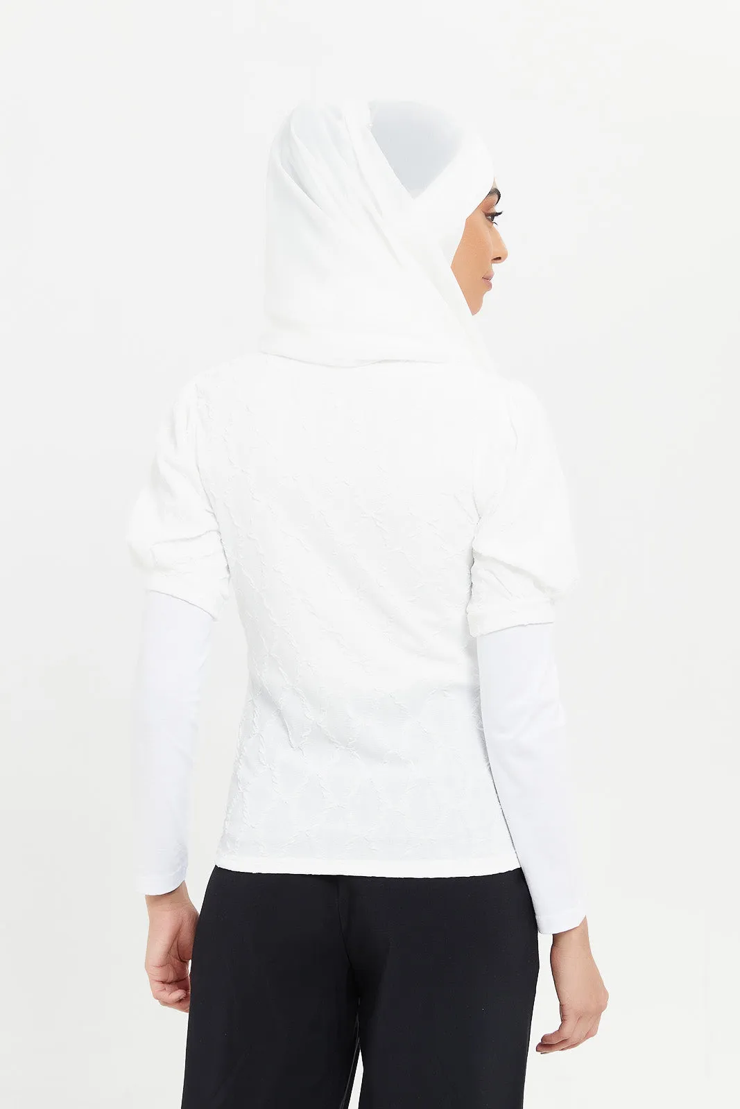 Women White Embossed Top