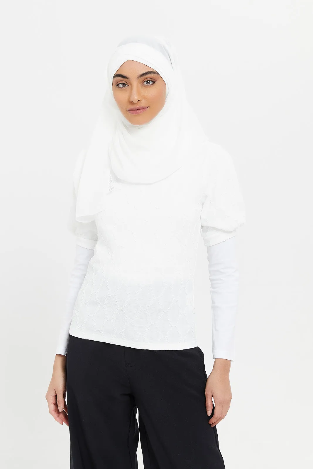 Women White Embossed Top