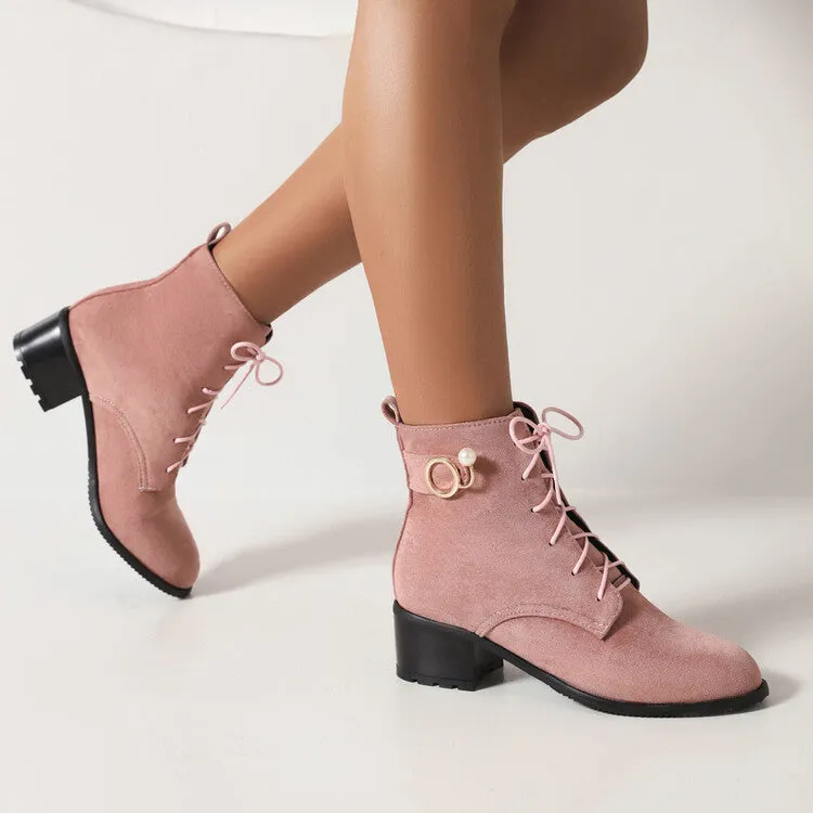 Women's Booties Flock Lace Up Block Heel Ankle Boots