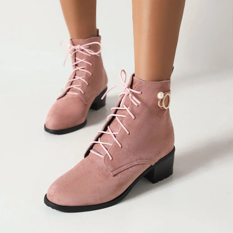 Women's Booties Flock Lace Up Block Heel Ankle Boots