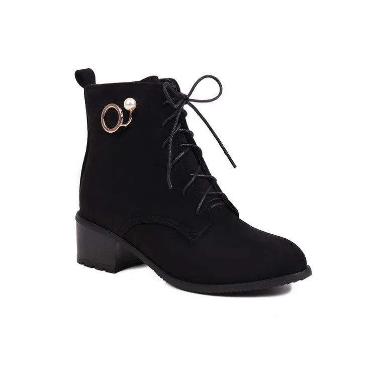 Women's Booties Flock Lace Up Block Heel Ankle Boots