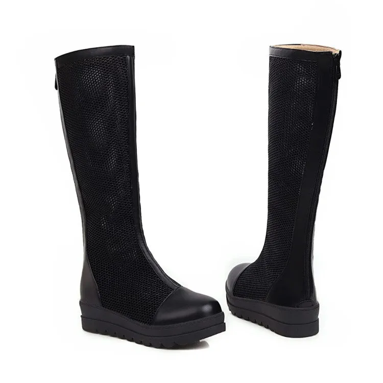 Womens' Hollow Platform Wedges Heels Knee High Boots