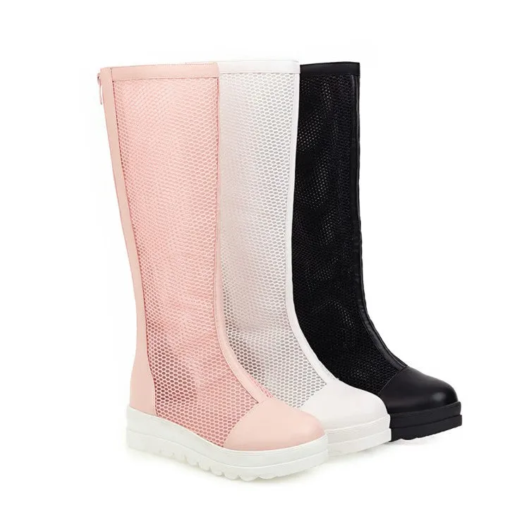 Womens' Hollow Platform Wedges Heels Knee High Boots