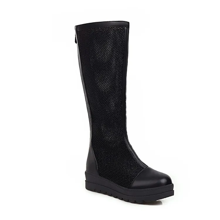 Womens' Hollow Platform Wedges Heels Knee High Boots