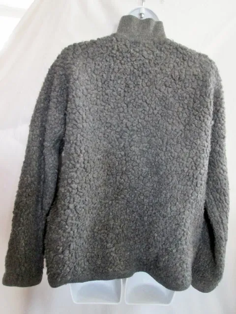 Womens J. CREW SHAGGY JACKET Coat Sweater GRAY L Hipster Boho Pullover