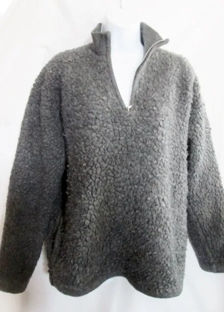 Womens J. CREW SHAGGY JACKET Coat Sweater GRAY L Hipster Boho Pullover