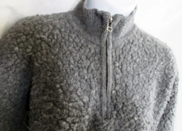 Womens J. CREW SHAGGY JACKET Coat Sweater GRAY L Hipster Boho Pullover