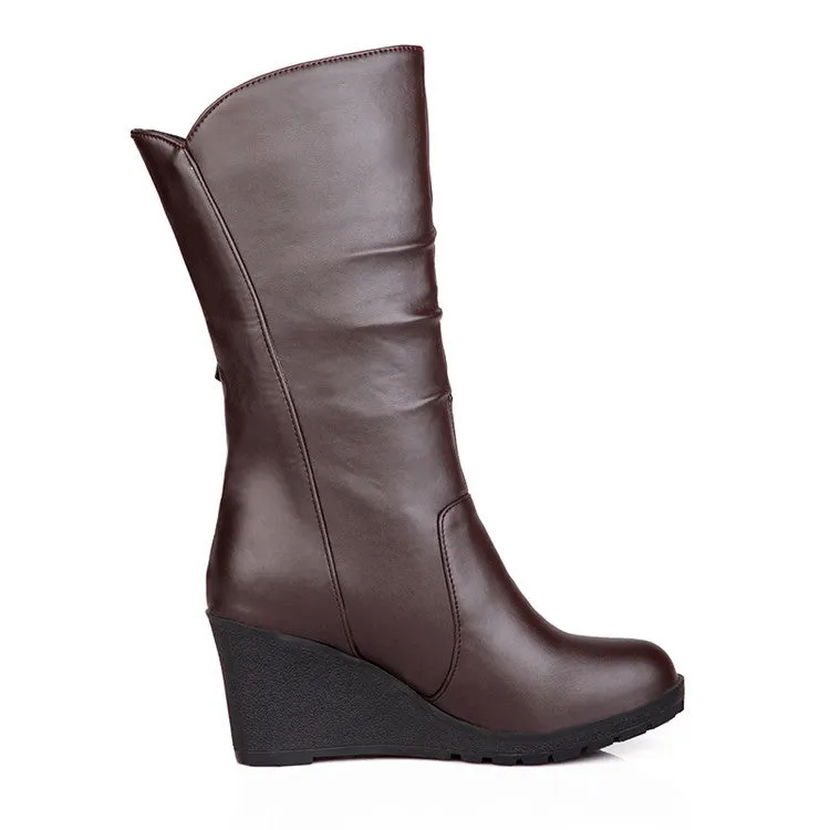 Women's Platform Wedges Heel Mid Calf Boots