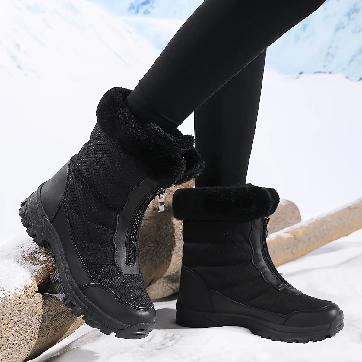 Women's Winter Snow Boots - Waterproof, Non-Slip, Warm Fleece Lined Mid-Calf Hiking & Skiing Shoes with Side Zipper