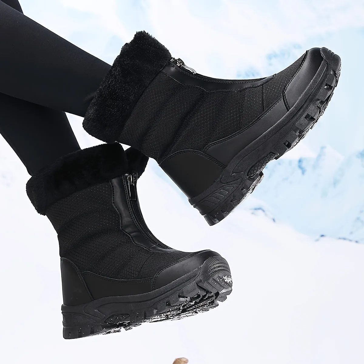 Women's Winter Snow Boots - Waterproof, Non-Slip, Warm Fleece Lined Mid-Calf Hiking & Skiing Shoes with Side Zipper