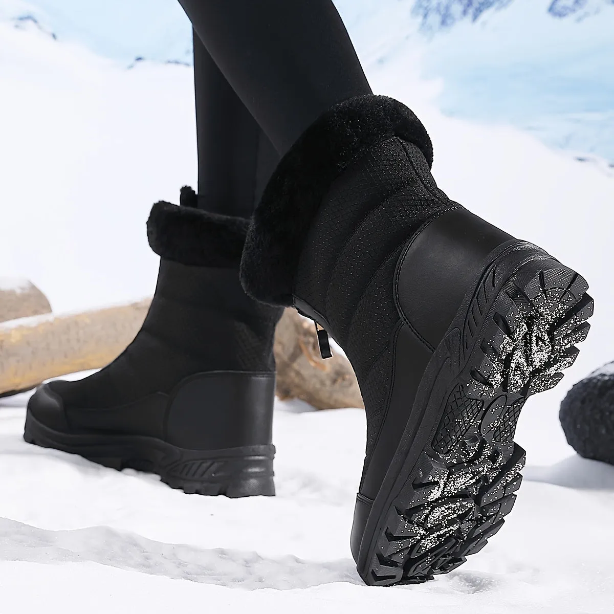 Women's Winter Snow Boots - Waterproof, Non-Slip, Warm Fleece Lined Mid-Calf Hiking & Skiing Shoes with Side Zipper