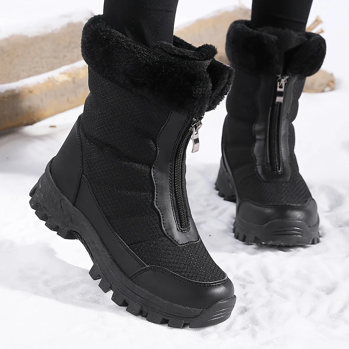 Women's Winter Snow Boots - Waterproof, Non-Slip, Warm Fleece Lined Mid-Calf Hiking & Skiing Shoes with Side Zipper