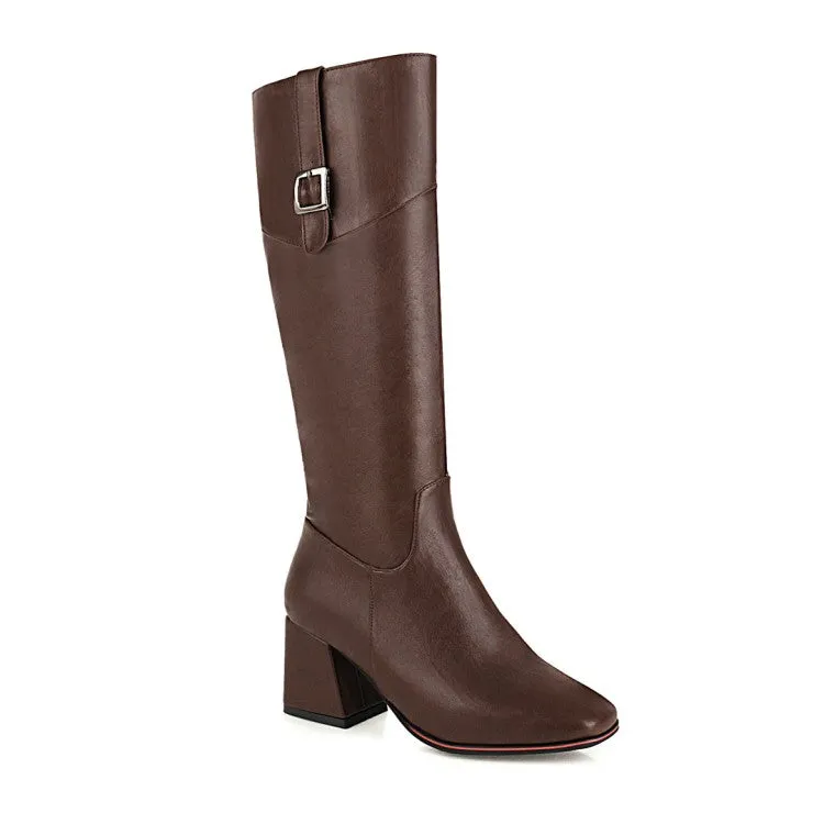 Women's Zipper Buckle High Heel Knee High Boots