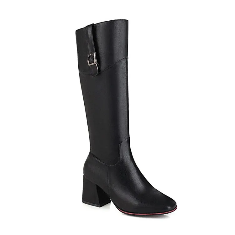 Women's Zipper Buckle High Heel Knee High Boots