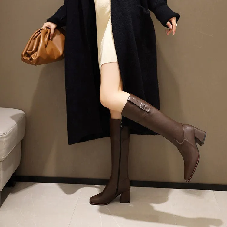 Women's Zipper Buckle High Heel Knee High Boots